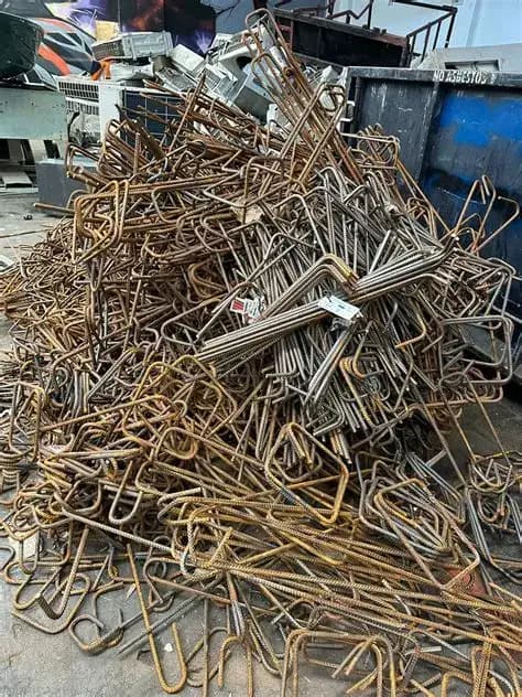 Steel beams rebar and heavy iron stacked for work-site collection