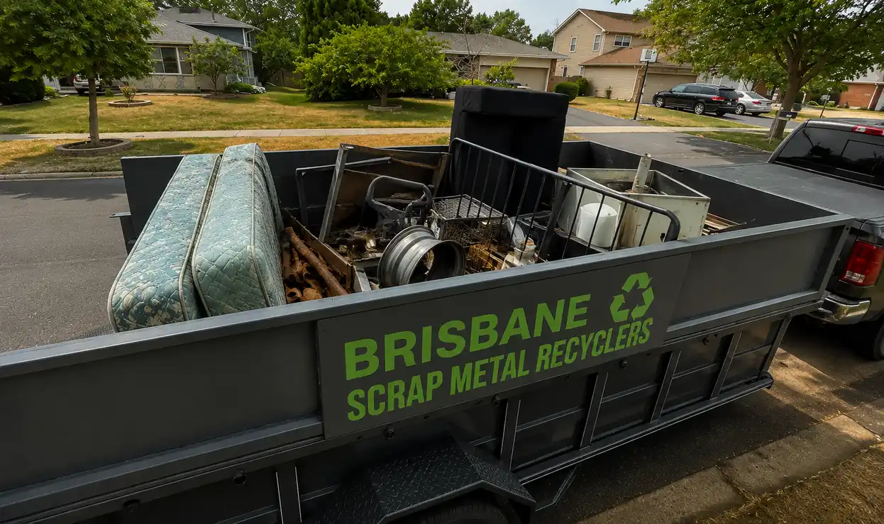 Trailer loaded with mixed metal items for a scrap recycling pickup